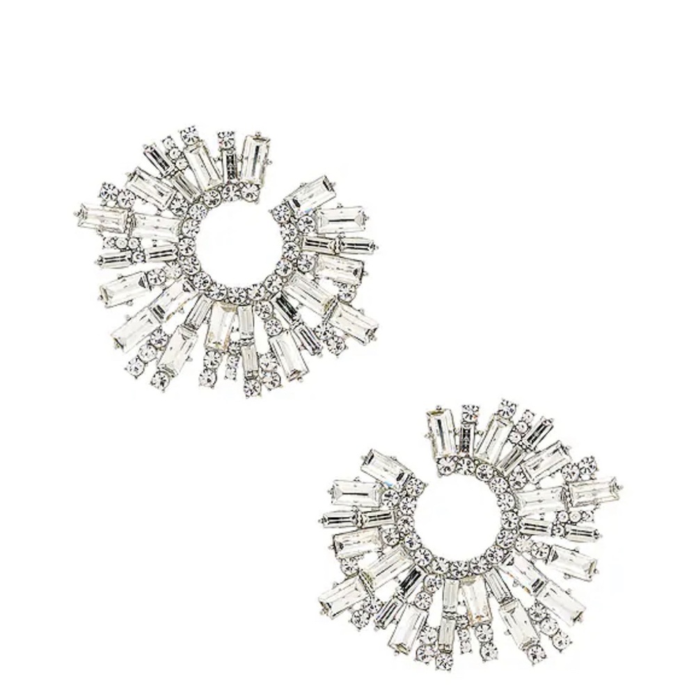 Stone Burst Statement Earrings in Silver